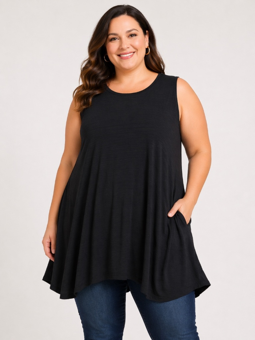 Lane Bryant 26/28  Black MAX Swing Boat Neck Tunic Tank Layering Top  NWT
